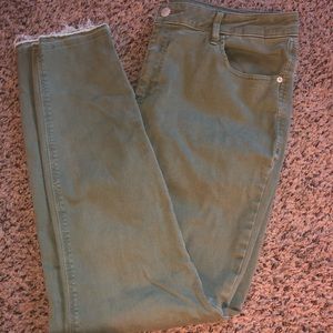 Green Raw Hem Skinny Jeans